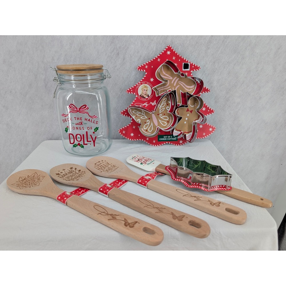 Dolly Parton Christmas Cookie Kitchenware Set Jar Spoons Spatula Cookie Cutters‎